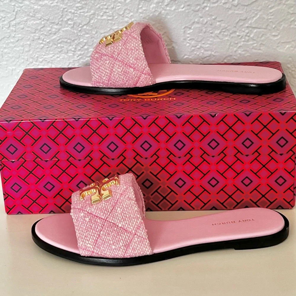Tory Burch Everly Tweed Slide Sandals - Picture 3 of 7
